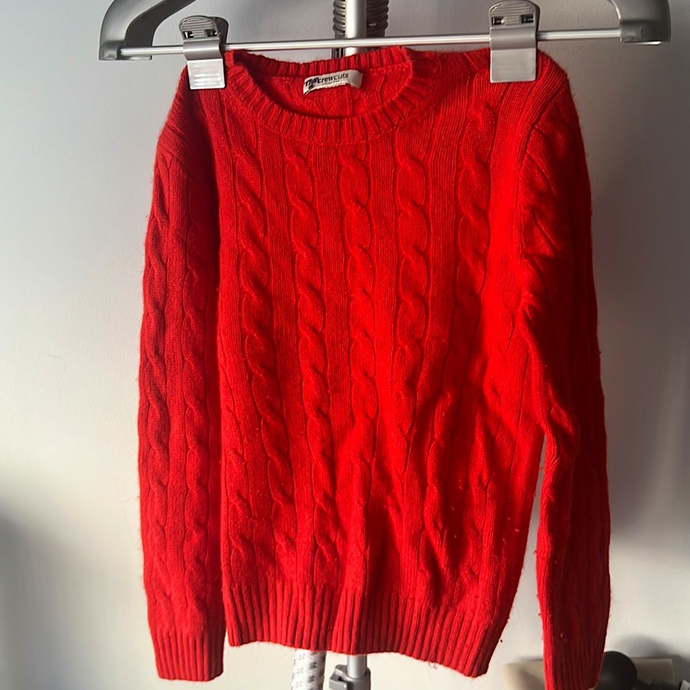 CREW CUTS RED CASHMERE CABLE KNIT SWEATER KIDS M/L.